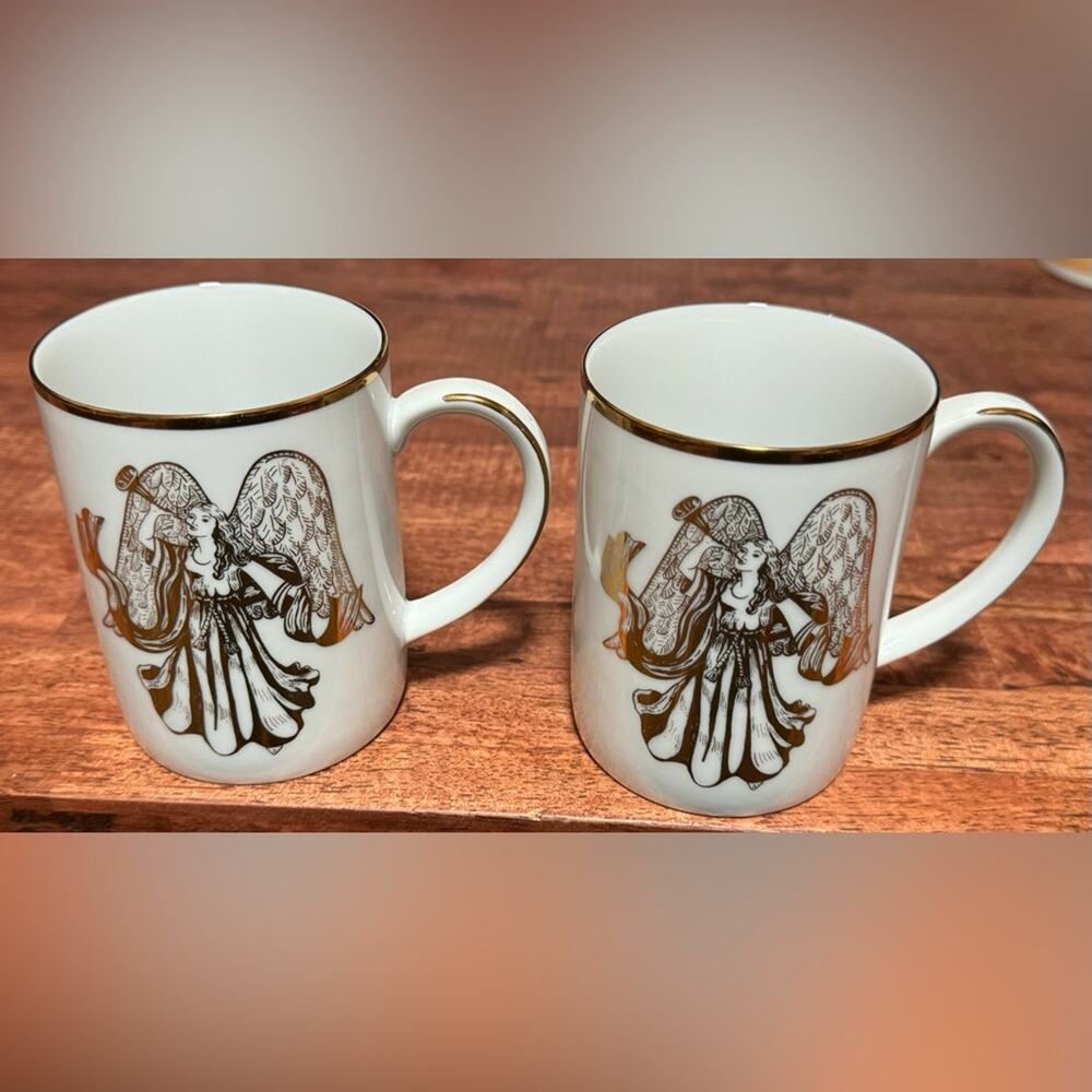 Muirfield Angel Mug Cup 8816 Gold White Christmas Holiday Coffee Tea 4 inch Vtg